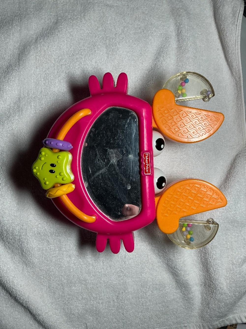 Fisher Price Crab Baby Toy Mirror Rattle Sensory Activity Toy